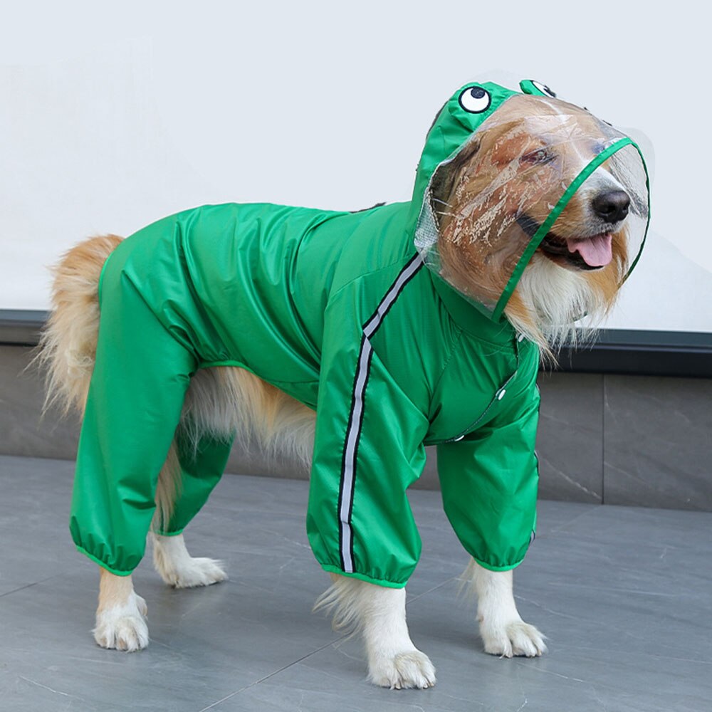 Waterproof Pet Raincoat for Medium and Large Dogs | Breathable Frog and Dinosaur Shape Dog Jumpsuit with Reflective Strips for Outdoor Safety
