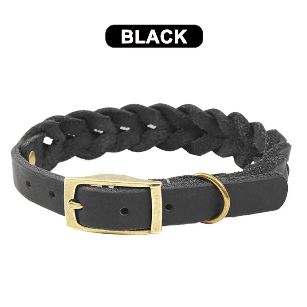 Real Leather Woven Dog Collar