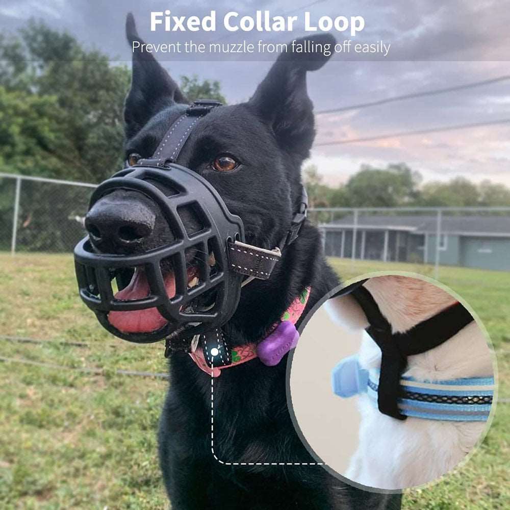 Adjustable Reflective Dog Basket Muzzle | Soft Padded, Anti-Biting, Air Mesh, Black | Drinkable Design