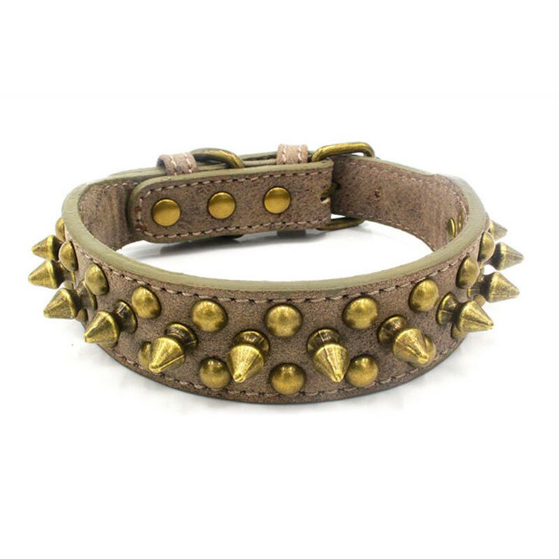 Bronze Spiked Studded Leather Dog Collar | Durable Anti-Bite Pet Accessory for All Sizes