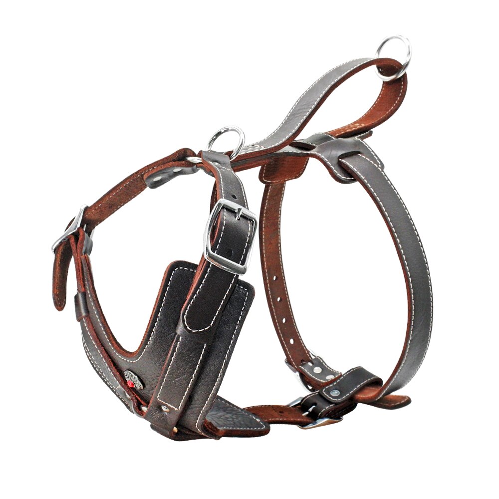 Durable Genuine Leather Dog Harness | Large Dog Vest Harness with Quick Control Handle | Adjustable and Heavy Duty for Pet Safety
