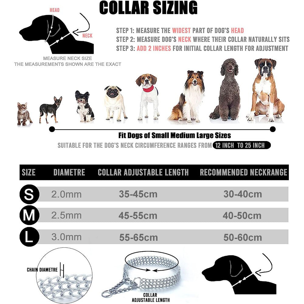 Three Row Chain Dog Training Choker Collar | No Pull, Martingale Design for Walking & Training
