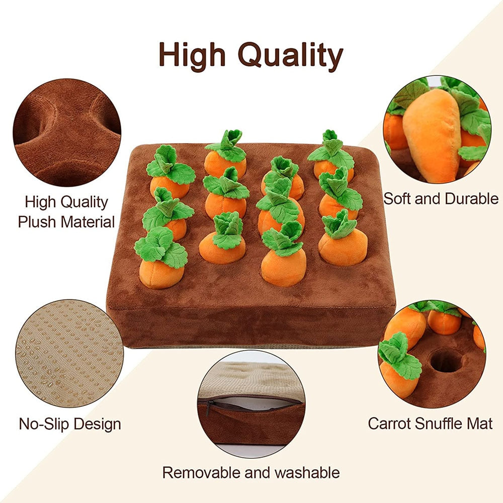 Interactive Dog Toys Carrot Snuffle Mat | Stress Relief Puzzle Toy for Dogs with 4 or 12 Chewable Carrots | Ideal for Mental Stimulation and Nosework