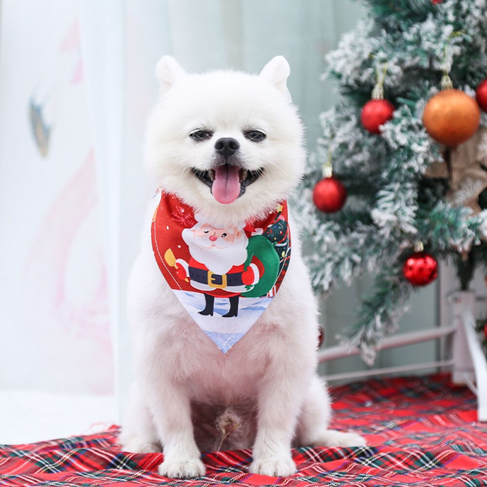 Christmas Holiday Dog Bandana Set | Festive Santa & Tree Designs for Puppies and Small Dogs