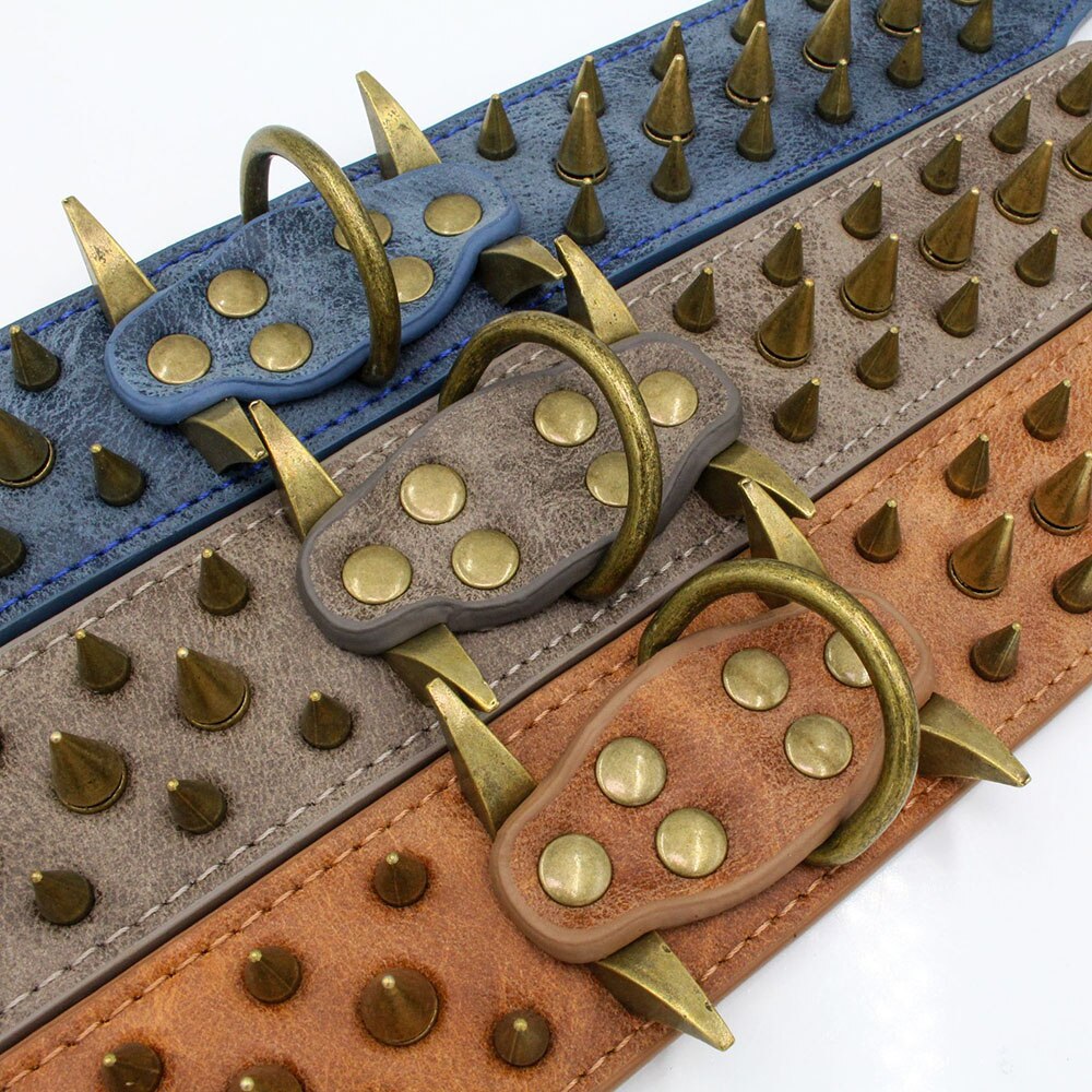 Heavy Duty Spiked Leather Dog Collar | Sharp Spikes for Extra Large Dogs Prevents Bites and Provides Comfort