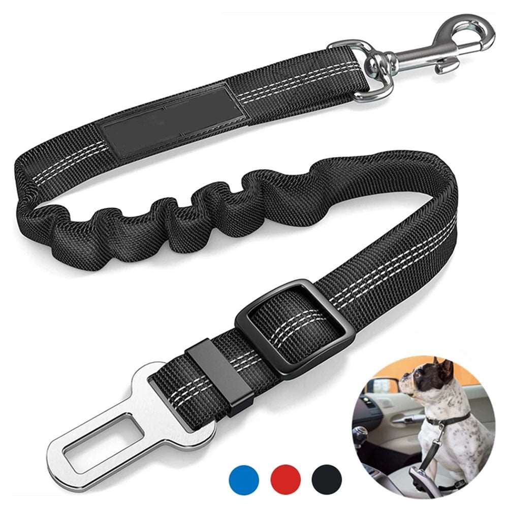 Adjustable Dog Car Seat Belt Harness | Durable Nylon, Reflective, Bungee Fabric Tether | Pet Car Travel Safety