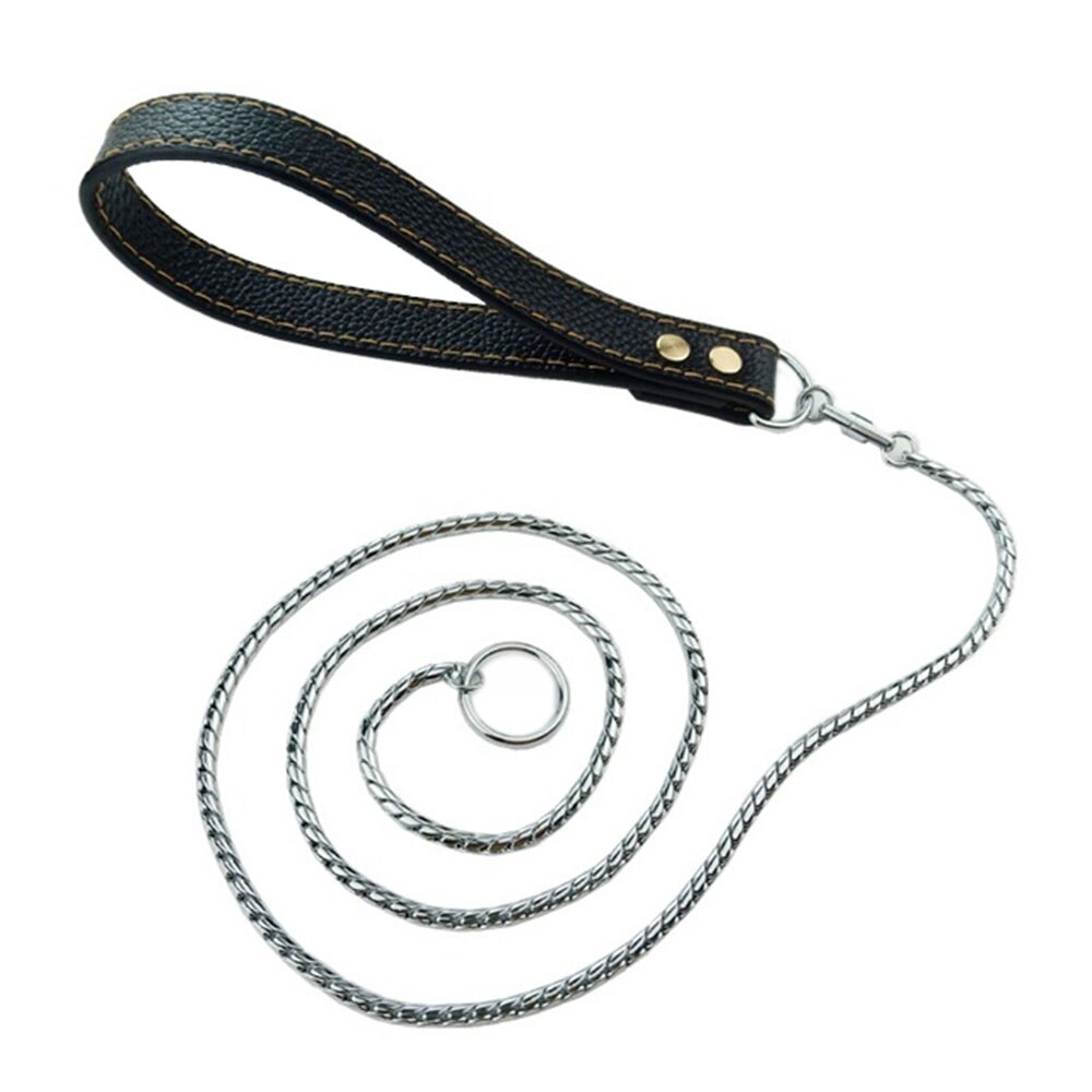 304 Stainless Steel Dog Slip Chain Collar & Leash | Integrated Training Leash with Durable Leather Handle, Multiple Colours