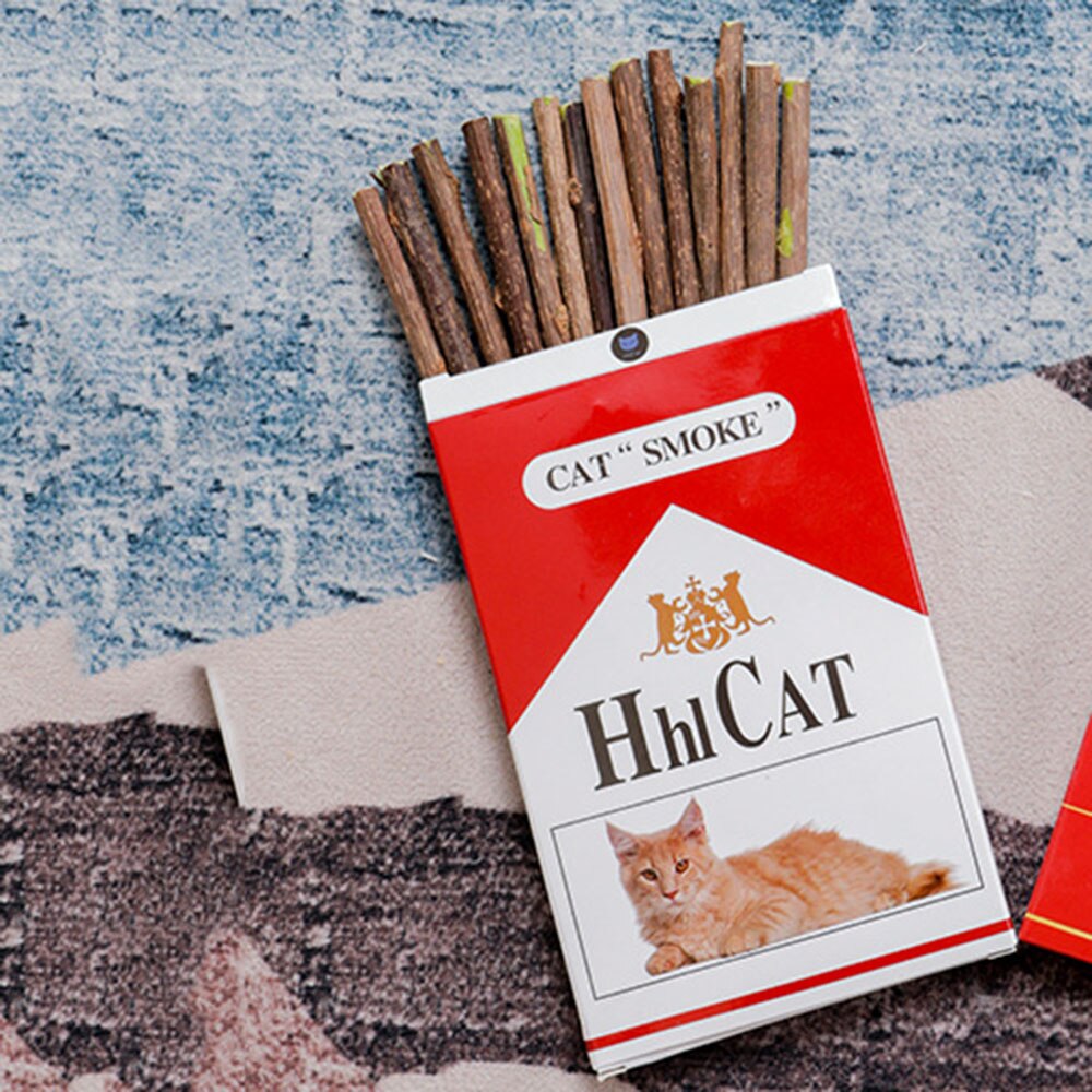 Natural Silvervine Cat Dental Chew Toys | Funny Cigarette Design for Cleaning Teeth and Stress Relief