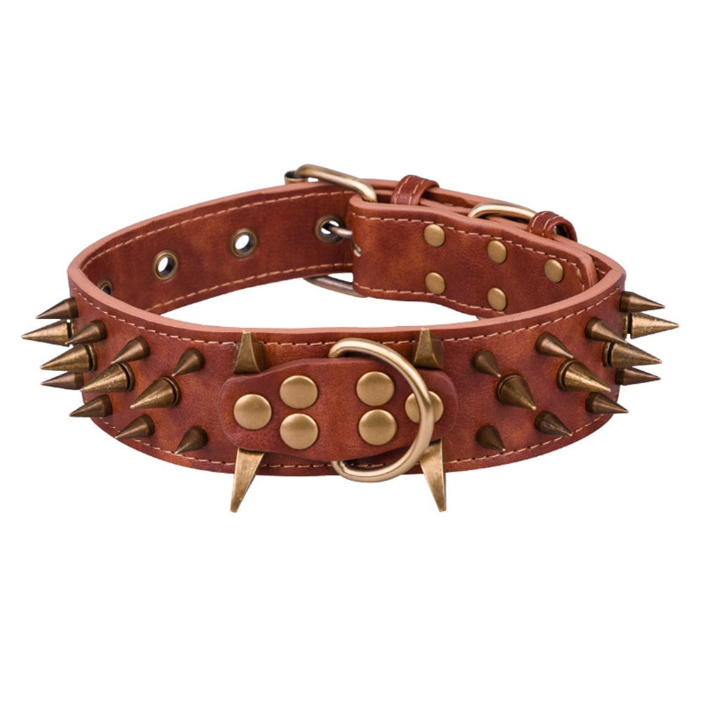 Heavy Duty Spiked Leather Dog Collar | Sharp Spikes for Extra Large Dogs Prevents Bites and Provides Comfort