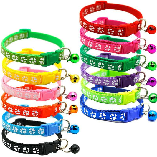 Cartoon Footprint Pet Collar with Bell | Adjustable Kitten & Puppy Safety Bell Necklace for Cats & Dogs