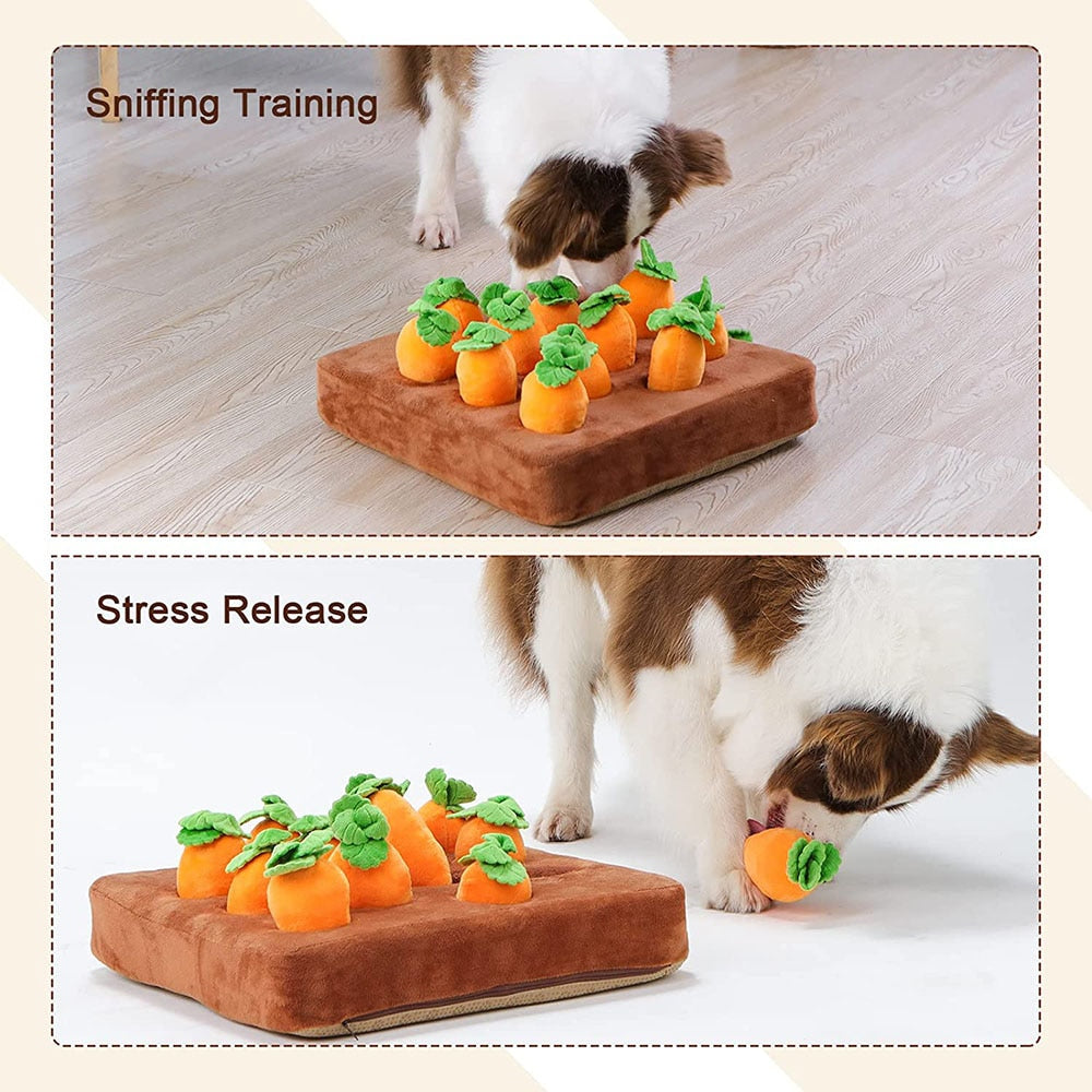 Interactive Dog Toys Carrot Snuffle Mat | Stress Relief Puzzle Toy for Dogs with 4 or 12 Chewable Carrots | Ideal for Mental Stimulation and Nosework