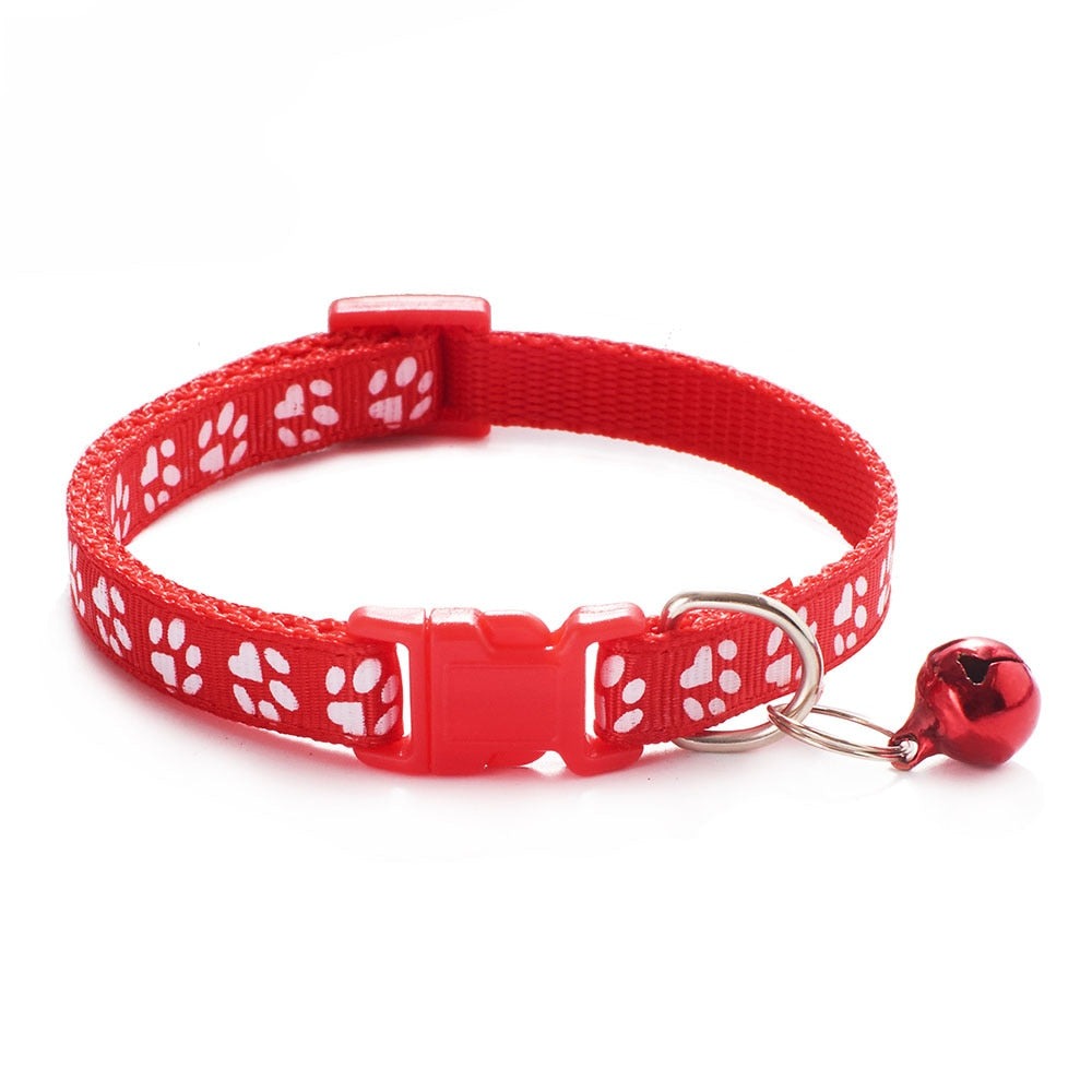 Adjustable Cat Collar with Bell | Colourful Footprint Design for Cats & Small Dogs