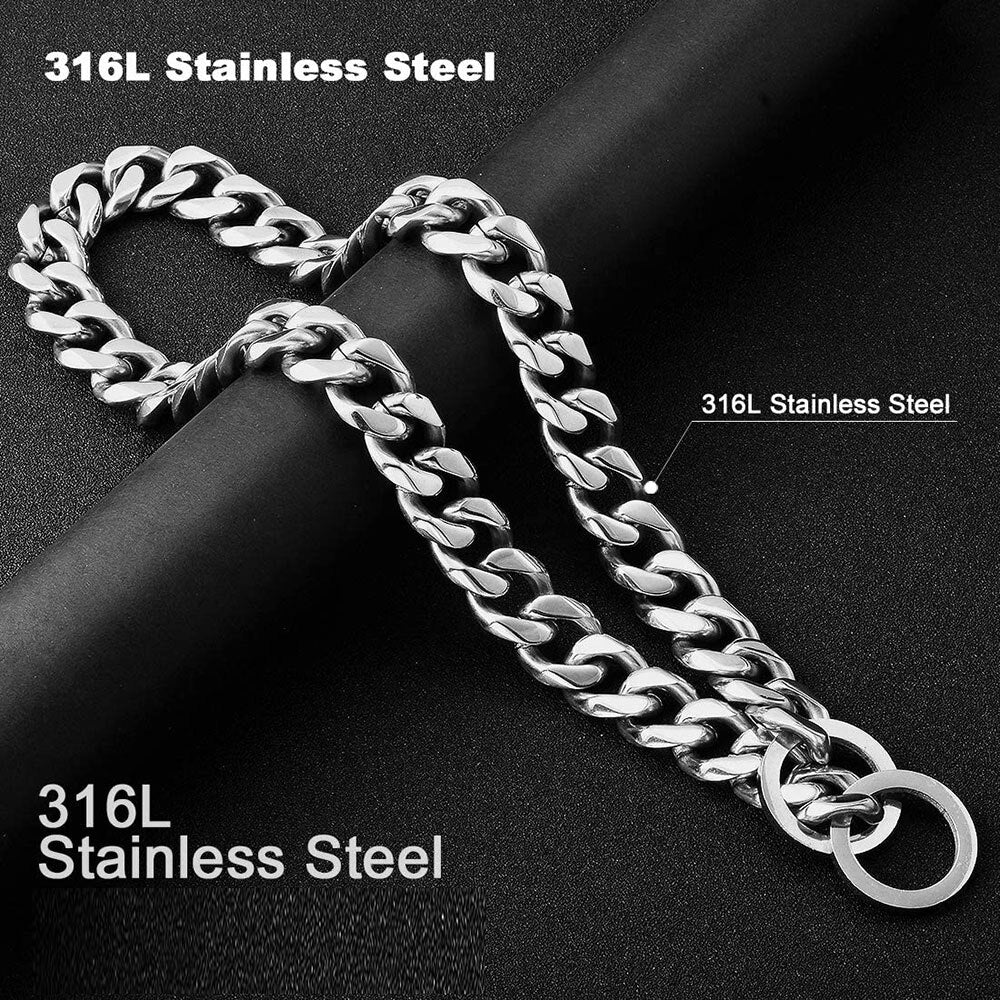 Strong Stainless Steel Cuban Link Dog Chain Collar | 15mm Width, Silvery & Golden Finish, Durable Pet Training Slip Chain for Small to Large Dogs