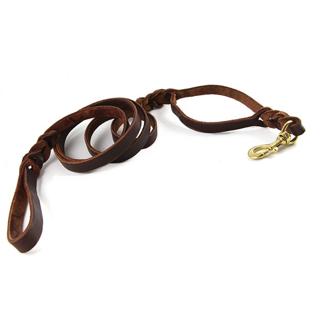 Braided Leather Dog Leash with Traffic Handle | Durable Two-Handle Design for Training Bulldogs and Pit Bulls