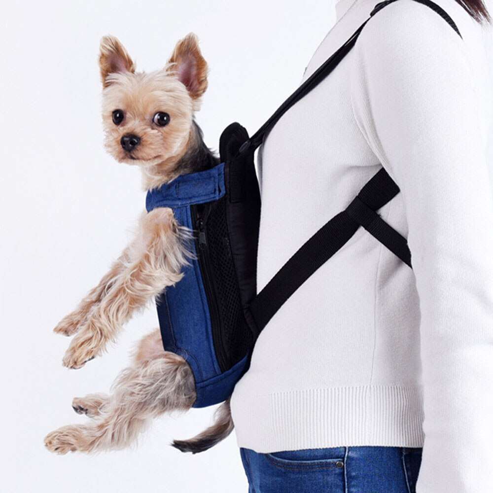 Breathable Denim Dog Backpack | Outdoor Travel Pet Carrier for Small Dogs & Cats | Shoulder Handle Bag
