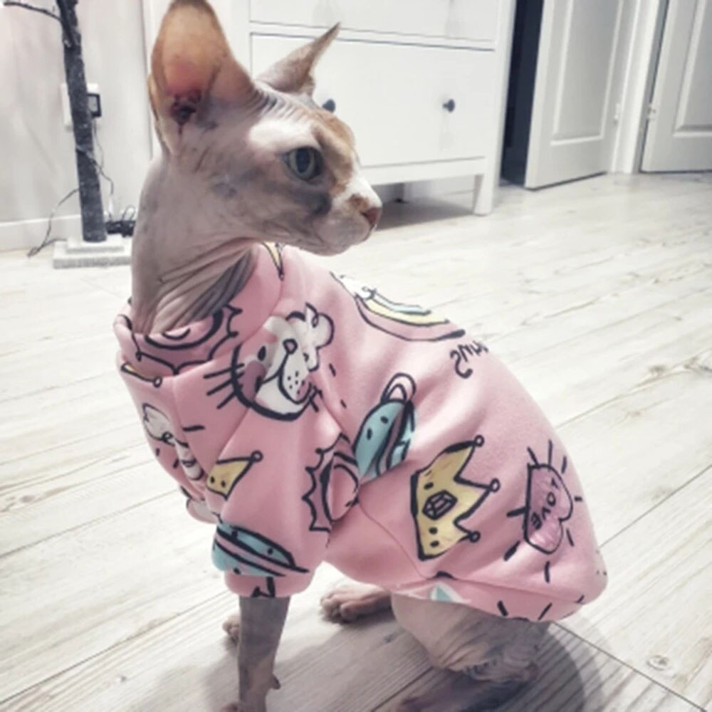 Warm Fleece Cat & Small Dog Hoodie | Winter Cozy Apparel for Hairless Cats and Puppies