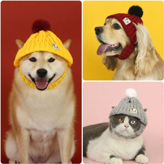 Knitted Hat with Plush Ball