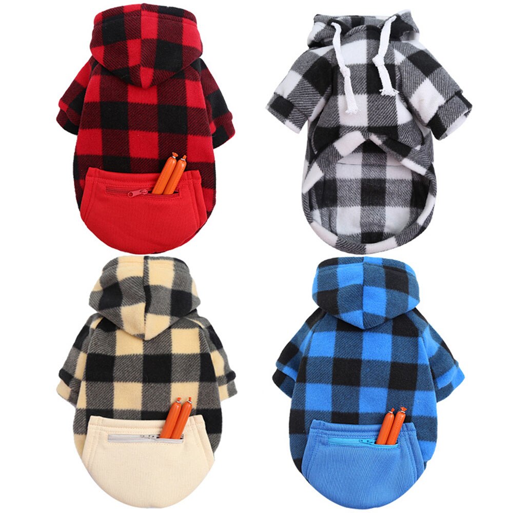 Winter Warm Dog Hoodie Coat | Plaid Print Hoodie with Pocket for Large Dogs