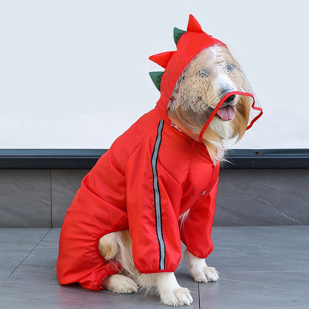 Waterproof Pet Raincoat for Medium and Large Dogs | Breathable Frog and Dinosaur Shape Dog Jumpsuit with Reflective Strips for Outdoor Safety