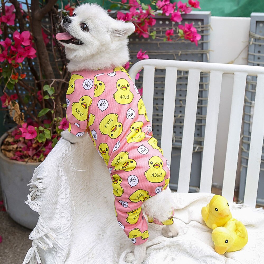 Cute Duck Printed Pet Jumpsuit | Comfortable Pajamas Bodysuit for Small Dogs and Cats