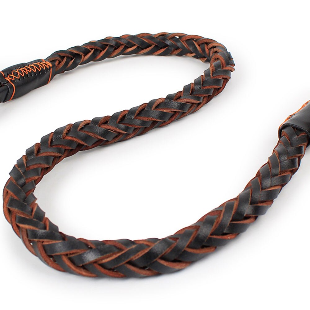 Durable Braided Leather Dog Leash | No Pull Cowhide Leash with Buffer Spring for Large and Medium Dogs