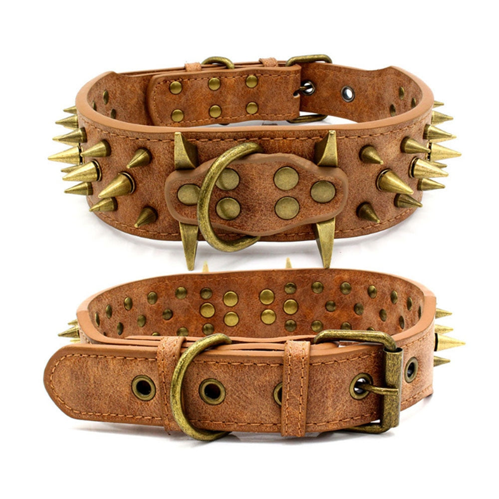 Heavy Duty Spiked Leather Dog Collar | Sharp Spikes for Extra Large Dogs Prevents Bites and Provides Comfort