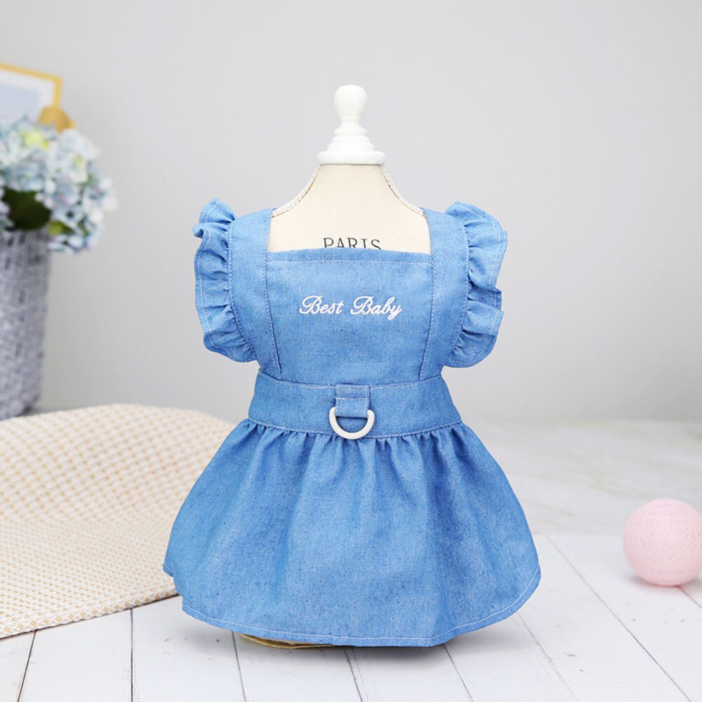 Denim Dog Dress with Harness Hole | Adorable Summer Pet Dress for Small to Medium Dogs and Cats