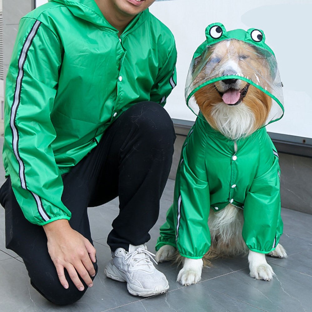 Waterproof Pet Raincoat for Medium and Large Dogs | Breathable Frog and Dinosaur Shape Dog Jumpsuit with Reflective Strips for Outdoor Safety