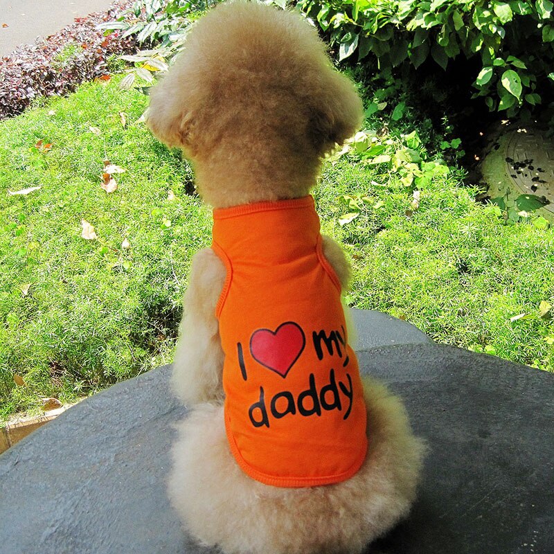 Soft Cotton Dog T-shirt | Classic "I Love My Daddy/Mommy" Print for Small Dogs & Cats | Comfortable Puppy Vest