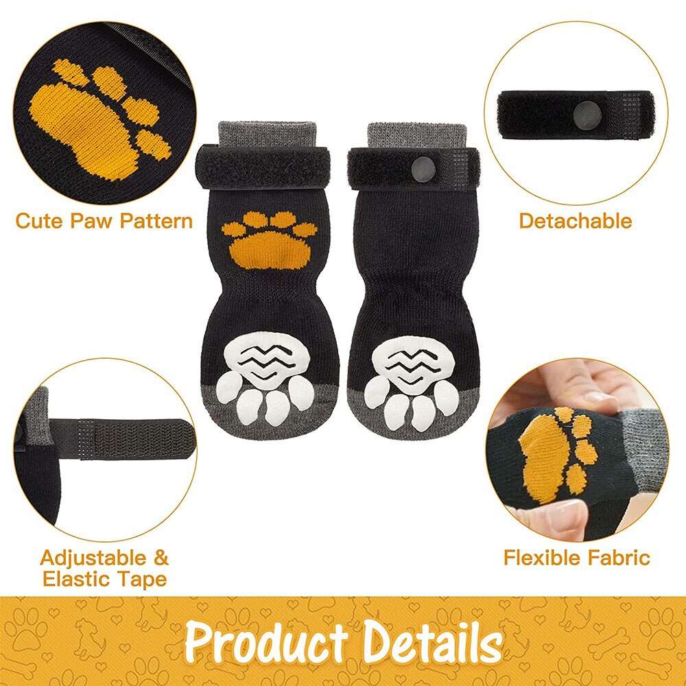 Adjustable Anti-Slip Dog Socks | Non-Slip Paw Protection with Paw Pattern for Indoor Traction Control