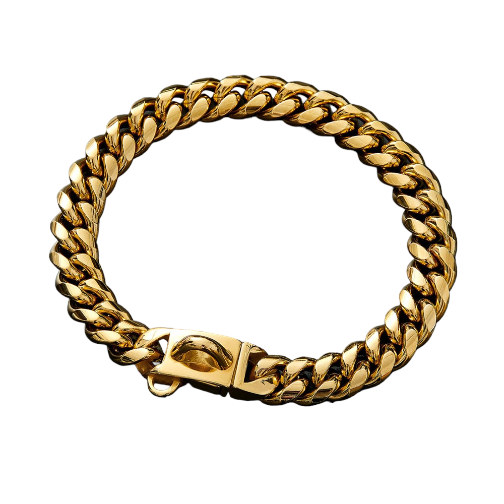 15mm Gold Dog Chain Collar | Strong Stainless Steel Cuban Link Necklace for Dogs with Heavy-Duty Buckle