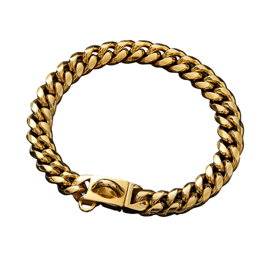 15mm Gold Dog Chain Collar | Strong Stainless Steel Cuban Link Necklace for Dogs with Heavy-Duty Buckle