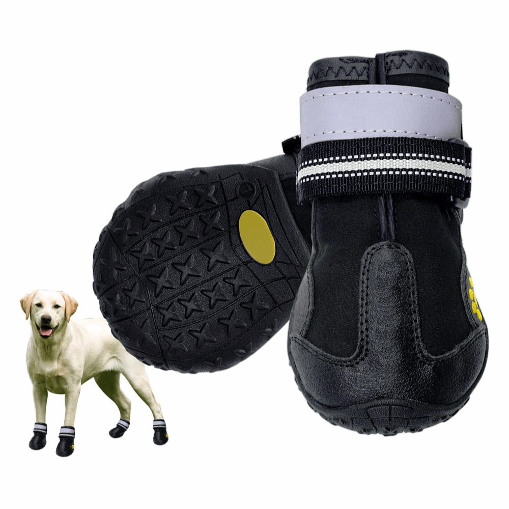 4-Piece Reflective Waterproof Dog Boots | Warm Snow Rain Pet Booties with Anti-Slip Socks for Medium & Large Dogs