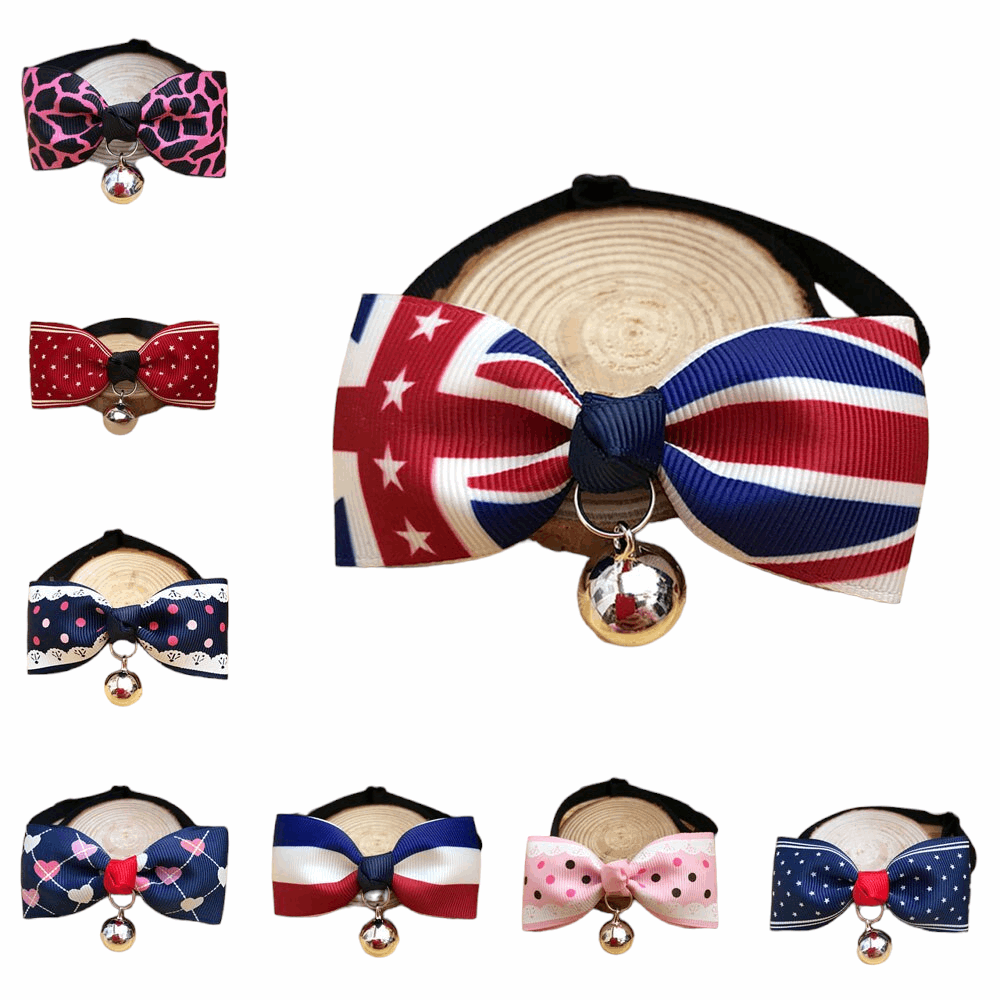 Cat Accessories | Bow Tie Collar with Bell | Breakaway Bowtie for Kitten & Small Dog | Pet Grooming Products