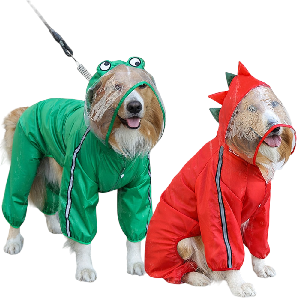 Waterproof Pet Raincoat for Medium and Large Dogs | Breathable Frog and Dinosaur Shape Dog Jumpsuit with Reflective Strips for Outdoor Safety