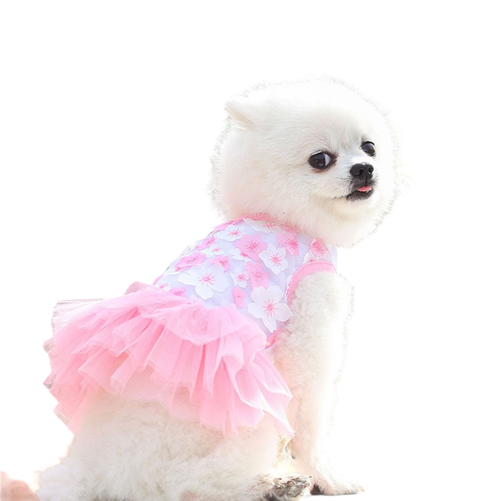 Lace Chiffon Floral Pet Dress | Summer Wedding Party Costume for Small Dogs & Cats