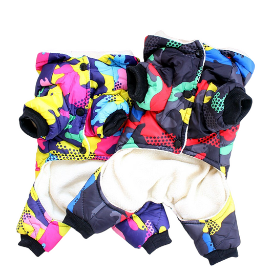 Dogbaby Dog Winter Jumpsuit | Colourful Camouflage Hooded Coat for Small to Medium Pets | Warm & Windproof