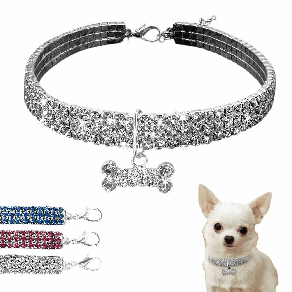 Bling Rhinestone Dog and Cat Collar | Crystal Puppy Pet Collars with Leash for Small to Medium Dogs