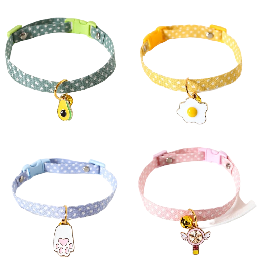 Adjustable Cat Bell Collar with Cute Pendant | Breakaway Safety Necklace for Kittens and Small Dogs, Multiple Colours Available