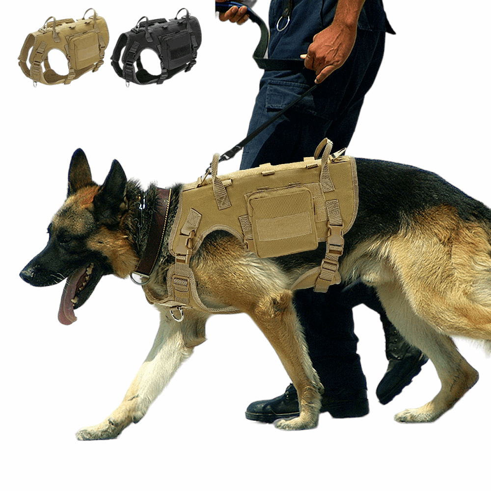 Adjustable Tactical Dog Harness Vest for Medium Large Dogs with Detachable Pouches | Military Pet Training Outdoor Gear