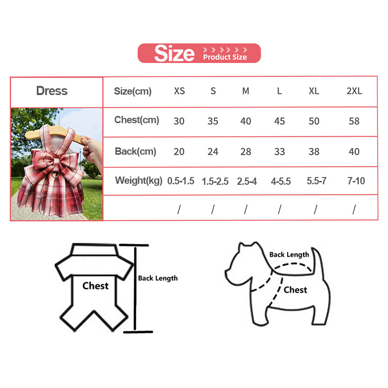 Adjustable Plaid Skirt Dog Harness with Bowknot | Stylish Party Dress for Small Dogs & Cats