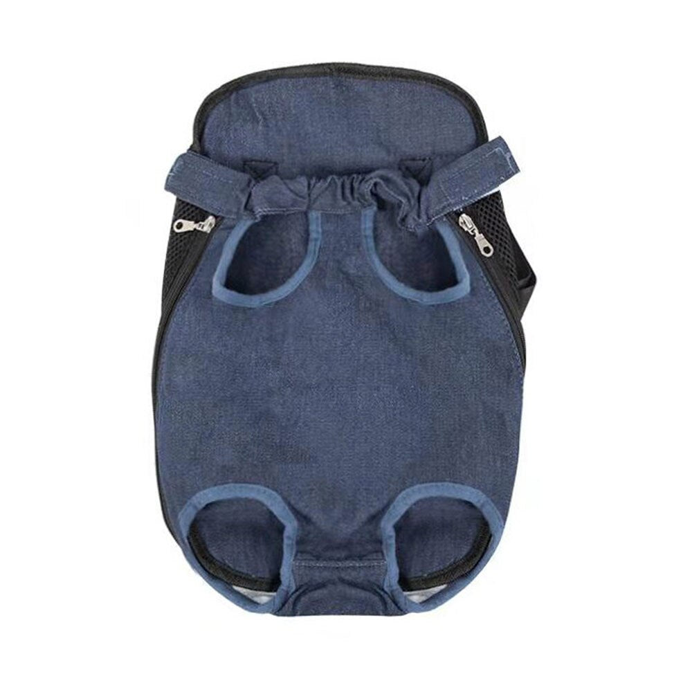 Denim blue legs-out pet carrier backpack for small dogs and cats