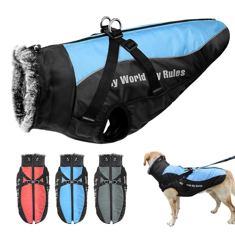 Waterproof Winter Dog Coat with Harness | Warm, Windproof Jacket for Large Dogs