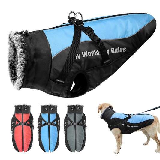 Waterproof Winter Dog Coat with Harness | Warm, Windproof Jacket for Large Dogs