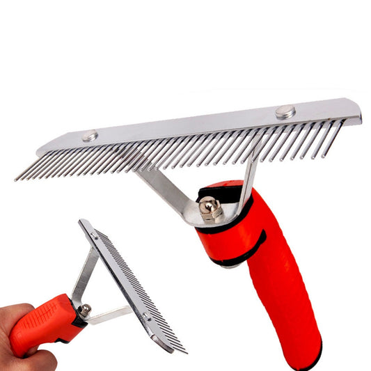 Extra-Large Pet Rake Comb | Grooming Deshedding Tool with Rubber Handle for Large Dogs