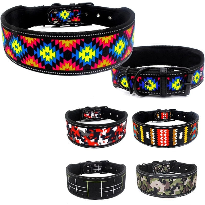 Reflective Soft Padded Adjustable Dog Collar | Wide Buckle Pet Collar for Medium to Large Dogs