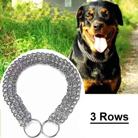 3-Row Stainless Steel Dog Chain Collar