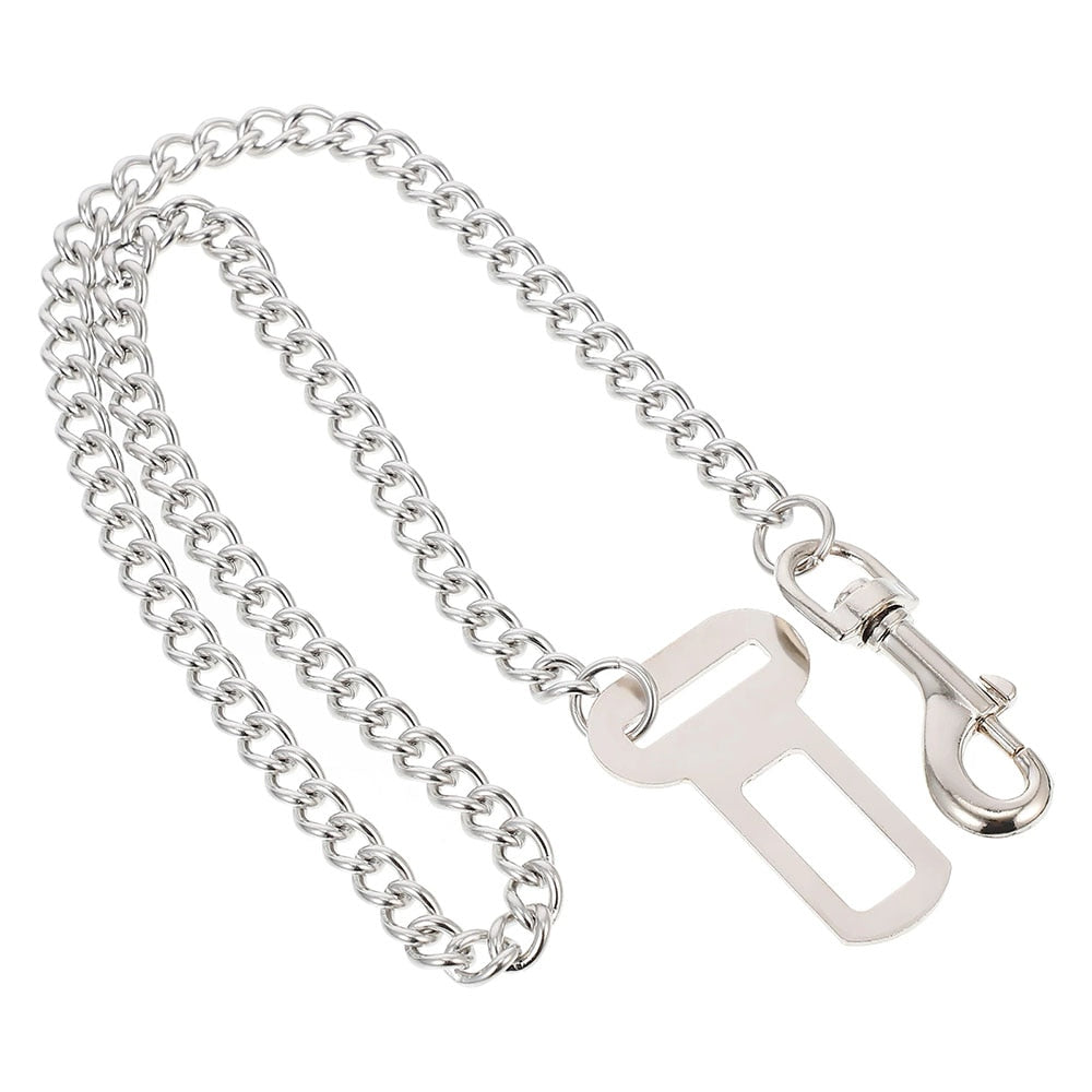 Stainless Steel Dog Car Seat Belt | Chew-Proof Safety Chain for Pet Travel