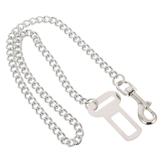 Stainless Steel Dog Car Seat Belt | Chew-Proof Safety Chain for Pet Travel