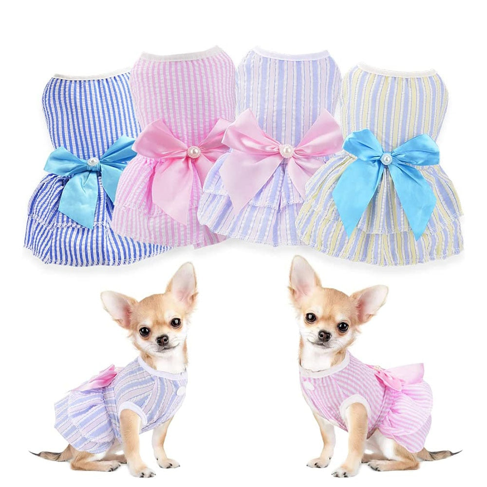 Summer Gingham Dog Dress | Adorable Pet Apparel with Bow Details and Lightweight Design for Small Dogs and Cats
